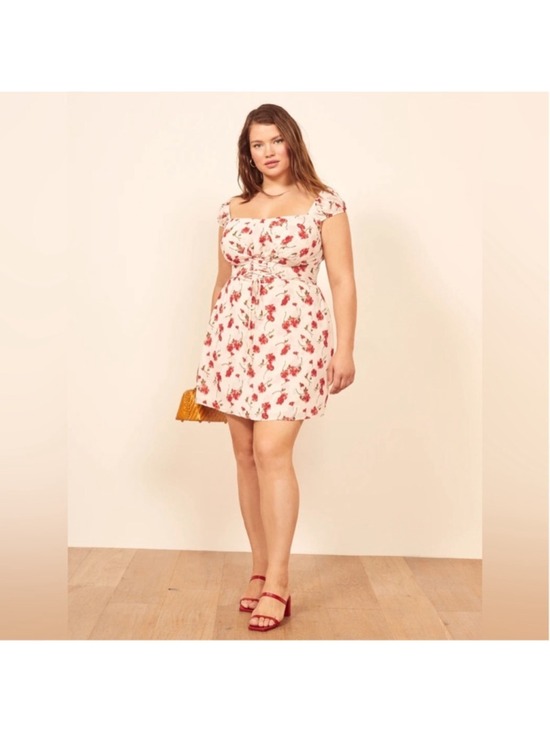 Reformation Dresses & Skirts - 🌹 Reformation Jess Jubilee Dress | Size 22 Red Floral Lace Up Corset Mini Plus